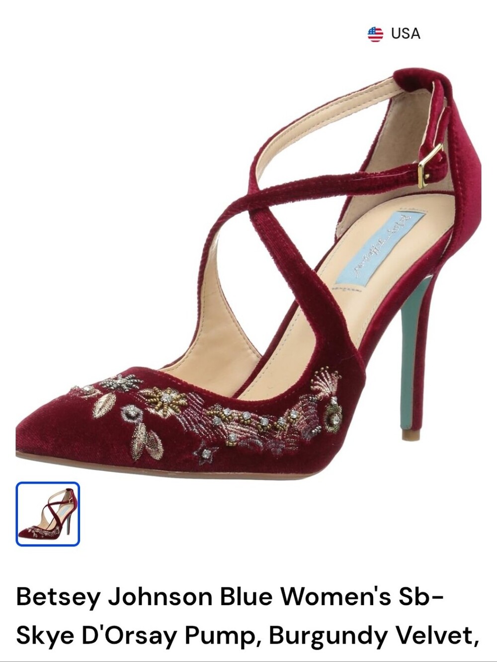 Betsey Johnson Skye Burgundy Red Velvet Heels Size 9.5 Red Wedding Heels - Picture 10 of 13
